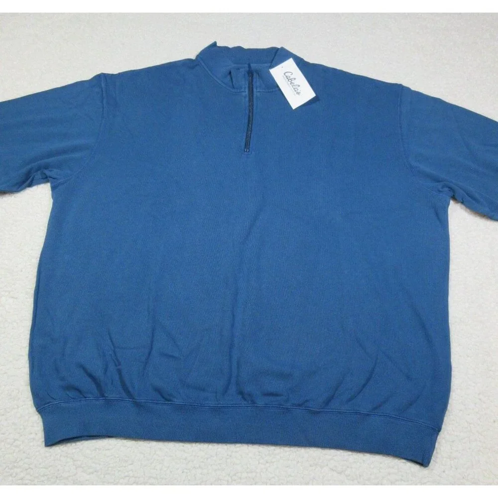 Cabela's blue antique 1/4‎ zip pullover, slub yarn